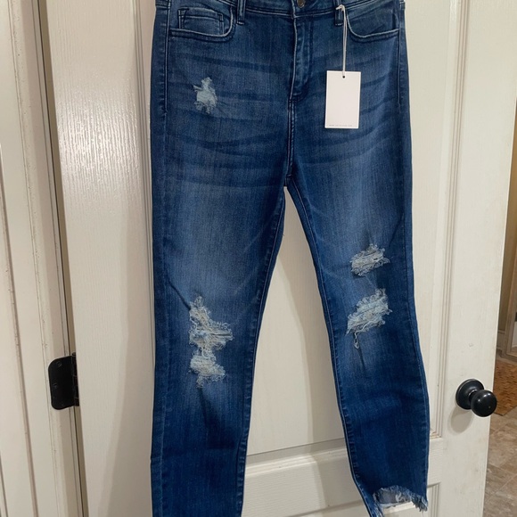 Cello Distressed Ankle Jeans in Dark Blue - Picture 1 of 3